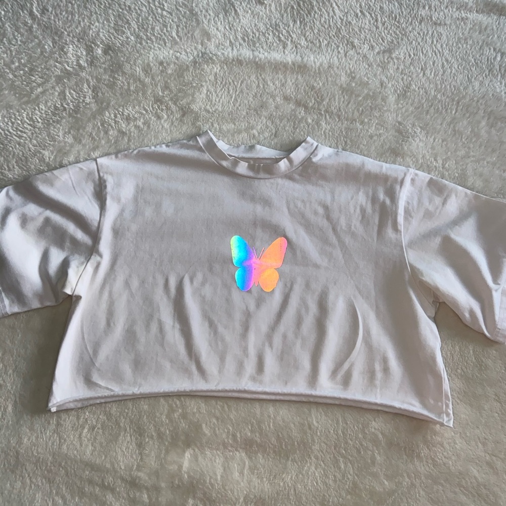 White Butterfly Holographic Tshirt Size Small